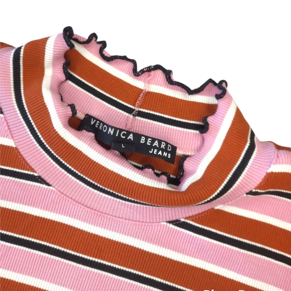 Veronica Beard Nikkie Striped Mock Neck T-shirt in Pink Multi Large - Picture 7 of 12